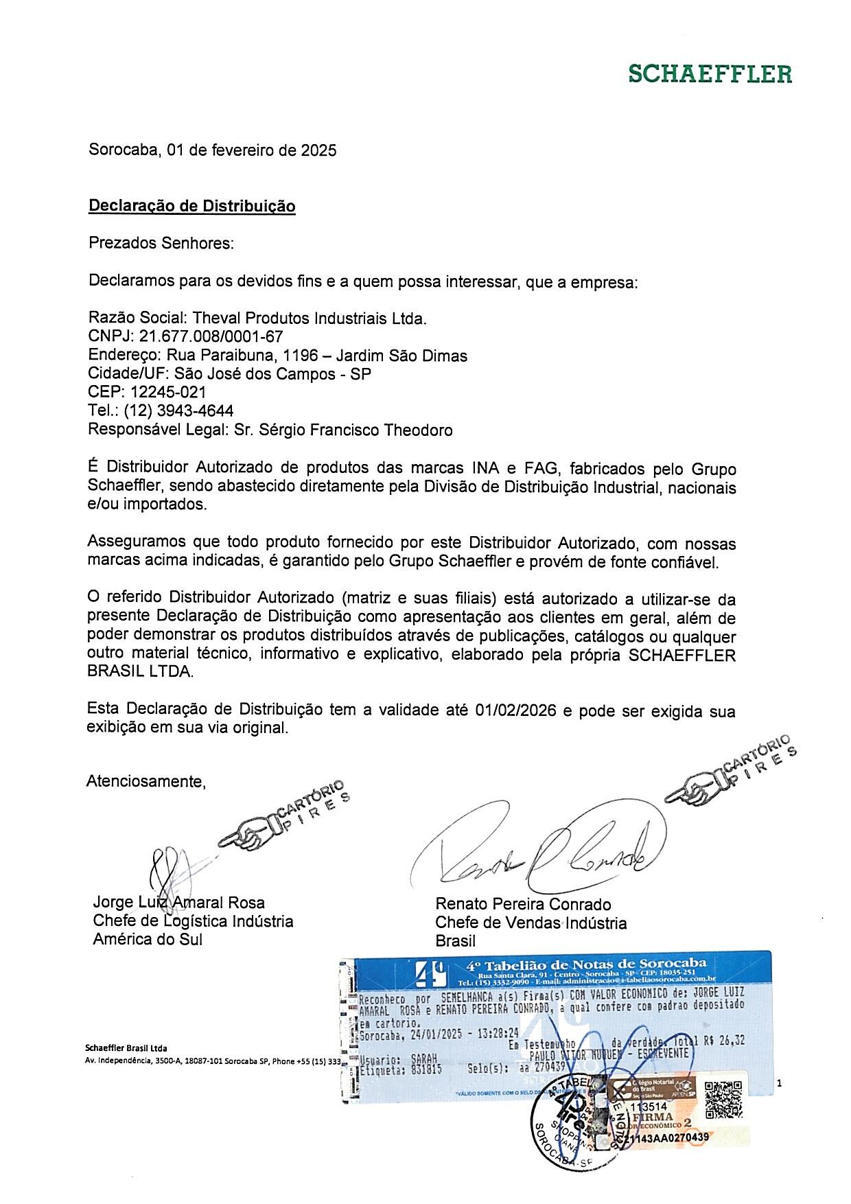 Declaraçao de distribuiçao Schaeffler 2025